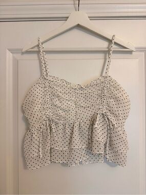 Black & White Polka Dot Ruffle Cropped Tank Top Bow Tie NWT